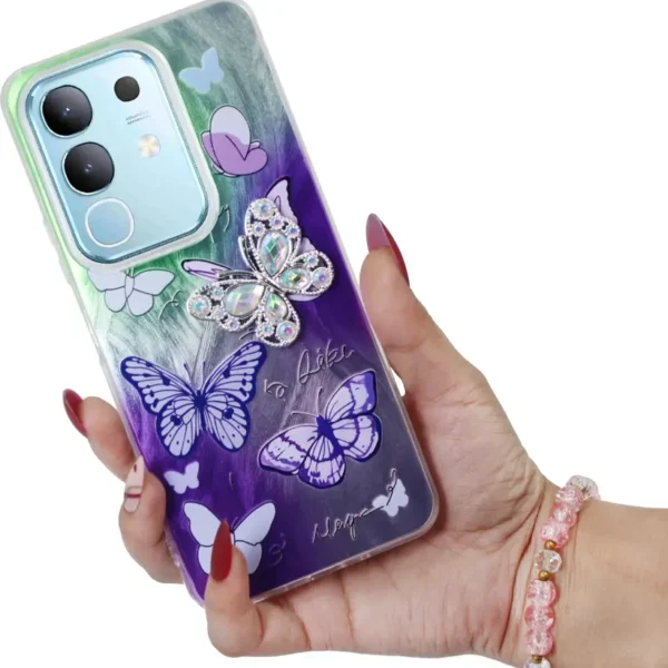 Asgeot Luxury Butterfly Flower Pendant Charm Case for Girls & Women (Multicolor) Back cover